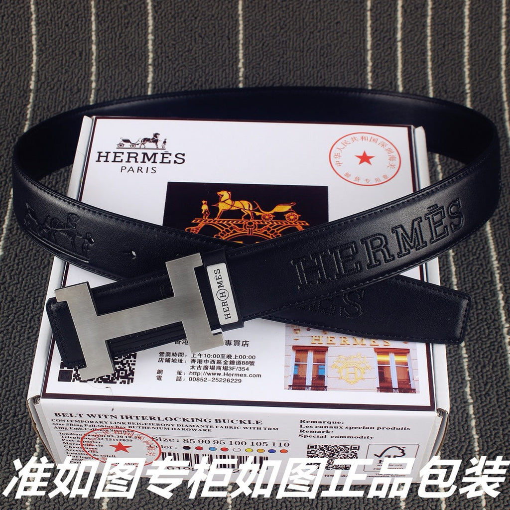 HM Constance Belt 38mm Black Calfskin Sliver Buckle 619960