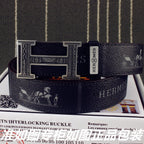 HM Double-sided Belt 38mm Black Cowhide Gold Buckle 620361