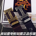 HM Double-sided Belt 38mm Black Cowhide Gold Buckle 620361