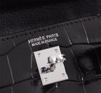 HM KELLY MINI 19.5 BLACK CROCODILE EMBOSSED CALFSKIN SILVER HARDWARE