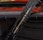 HM KELLY MINI 19.5 BLACK CROCODILE EMBOSSED CALFSKIN