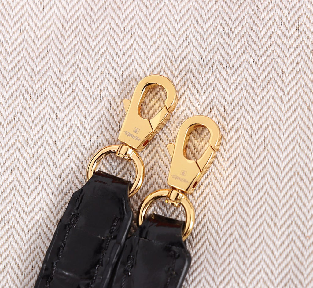 HM KELLY MINI 19.5 BLACK CROCODILE EMBOSSED CALFSKIN