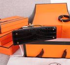 HM KELLY MINI 19.5 BLACK CROCODILE EMBOSSED CALFSKIN