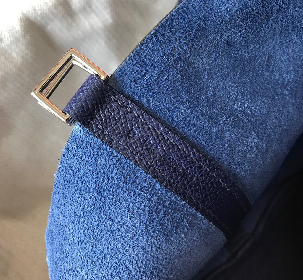 HM PICOTIN LOCK 18 NAVY EPSOM WITH BRAID STRAP