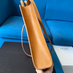 small vertical cabas 28cm beige canvas tan calfskin