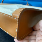 small vertical cabas 28cm beige canvas tan calfskin