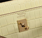 HM KELLY MINI 22 PASTEL YELLOW CROCODILE EMBOSSED CALFSKIN GOLD HARDWARE