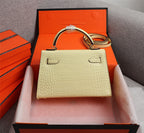HM KELLY MINI 22 PASTEL YELLOW CROCODILE EMBOSSED CALFSKIN GOLD HARDWARE