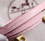 HM KELLY MINI 19 LIGHT PINK CROCODILE EMBOSSED CALFSKIN GOLD HARDWARE