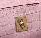 HM KELLY MINI 19 LIGHT PINK CROCODILE EMBOSSED CALFSKIN GOLD HARDWARE