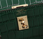 HM KELLY MINI 19 CASTLETON GREEN CROCODILE EMBOSSED CALFSKIN GOLD HARDWARE