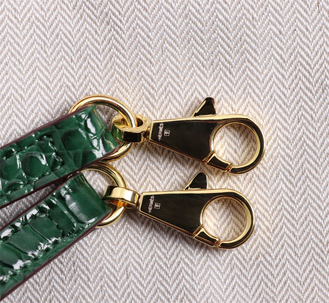 HM KELLY MINI 22 CASTLETON GREEN CROCODILE EMBOSSED CALFSKIN GOLD HARDWARE
