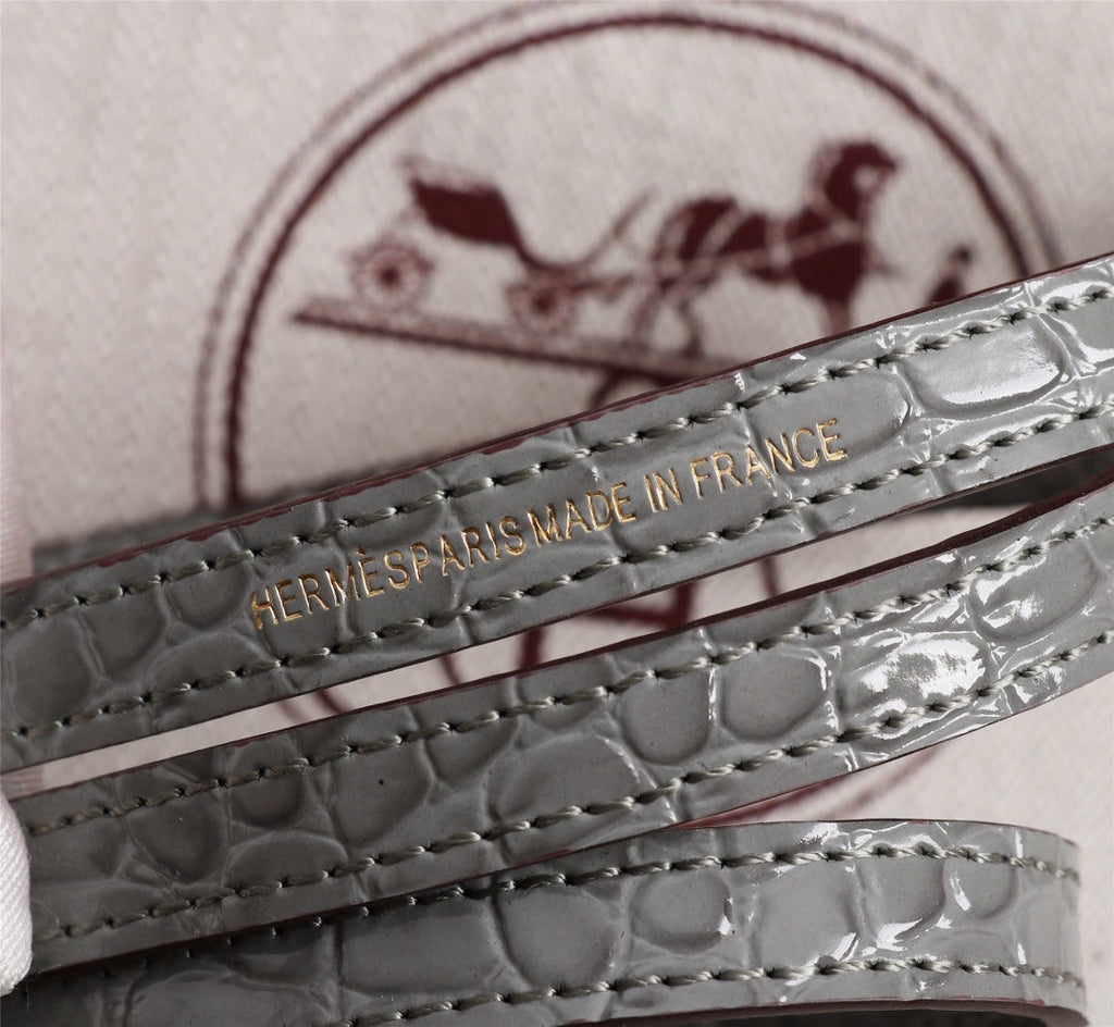 HM KELLY MINI 22 FOSSIL CROCODILE EMBOSSED CALFSKIN GOLD HARDWARE