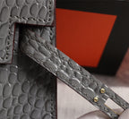 HM KELLY MINI 19 FOSSIL CROCODILE EMBOSSED CALFSKIN GOLD HARDWARE