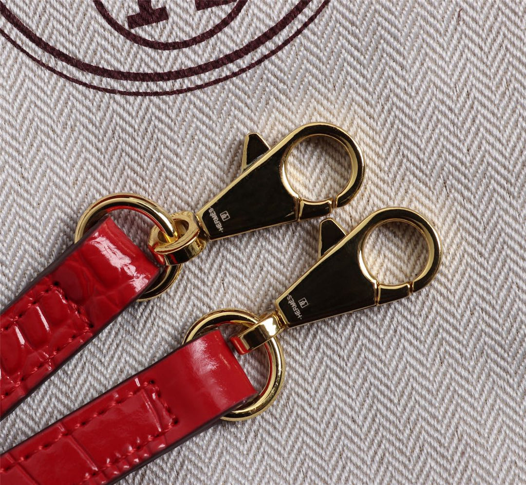 HM KELLY MINI 19 RED CROCODILE EMBOSSED CALFSKIN GOLD HARDWARE