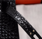 HM KELLY MINI 19 BLACK CROCODILE EMBOSSED CALFSKIN GOLD HARDWARE
