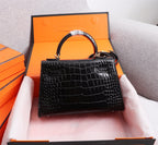 HM KELLY MINI 19 BLACK CROCODILE EMBOSSED CALFSKIN GOLD HARDWARE