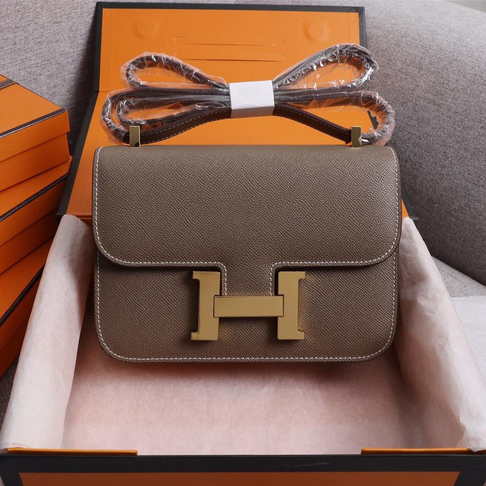 HM CONSTANCE BAGS 22 CHOCOLATE EPSOM GOLD HARDWARE