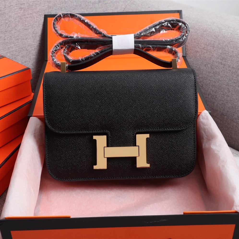HM CONSTANCE BAGS 22 BLACK EPSOM GOLD HARDWARE