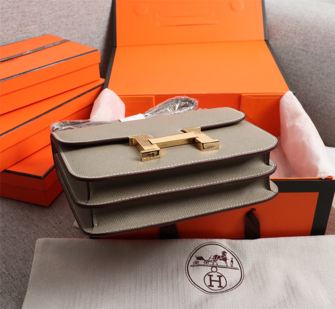 HM CONSTANCE BAGS 19 KHAKI EPSOM GOLD HARDWARE