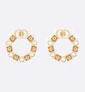 CD EARRINGS GOLD-FINISH METAL WITH RESIN PEARLS AND AMBER-COLORED CRYSTALS