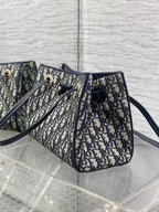 CD Medium Shopping Bag Blue Beige Oblique Jacquard Cotton Calfskin