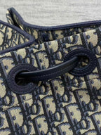 CD Medium Shopping Bag Blue Beige Oblique Jacquard Cotton Calfskin