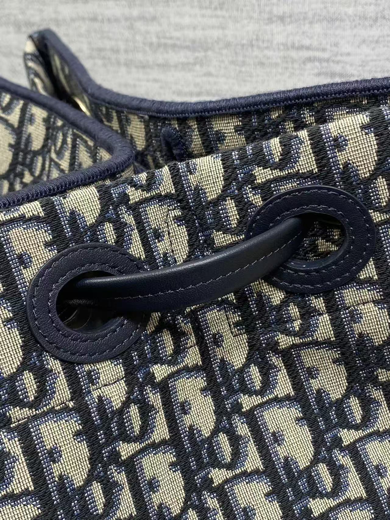 CD Medium Shopping Bag Blue Beige Oblique Jacquard Cotton Calfskin