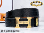 HM Constance Belt 38mm Black Brown Cowhide Gold Buckle 619893