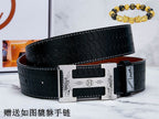 HM Constance Belt 38mm Black Brown Cowhide Sliver Buckle 619894