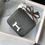 HM CONSTANCE BAG GREY EPSOM LEATHER SILVER HARDWARE