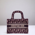 cd mini book tote 23cm burgundy beige embroidery canvas