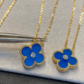 VCA Clover    Agate Blue 1 Diamond Necklace Gold