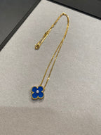VCA Clover Vintage Agate Blue 1 Diamond Necklace Gold