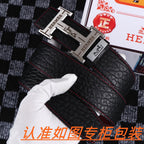 HM Belt 38mm Black Cowhide Leather Sliver Buckle 619054