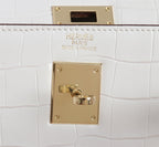 HM KELLY BAG 25 WHITE CROCODILE EMBOSSED CALFSKIN