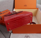 HM KELLY BAG 28 RED CROCODILE EMBOSSED CALFSKIN