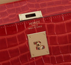 HM KELLY BAG 28 RED CROCODILE EMBOSSED CALFSKIN
