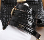 HM KELLY BAG 25 BLACK CROCODILE EMBOSSED CALFSKIN