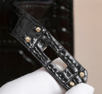 HM KELLY BAG 28 BLACK CROCODILE EMBOSSED CALFSKIN