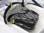 MEDIUM CD BOBBY 22CM BLUE OBLIQUE EMBROIDEDERED CANVAS GOLD HARDWARE