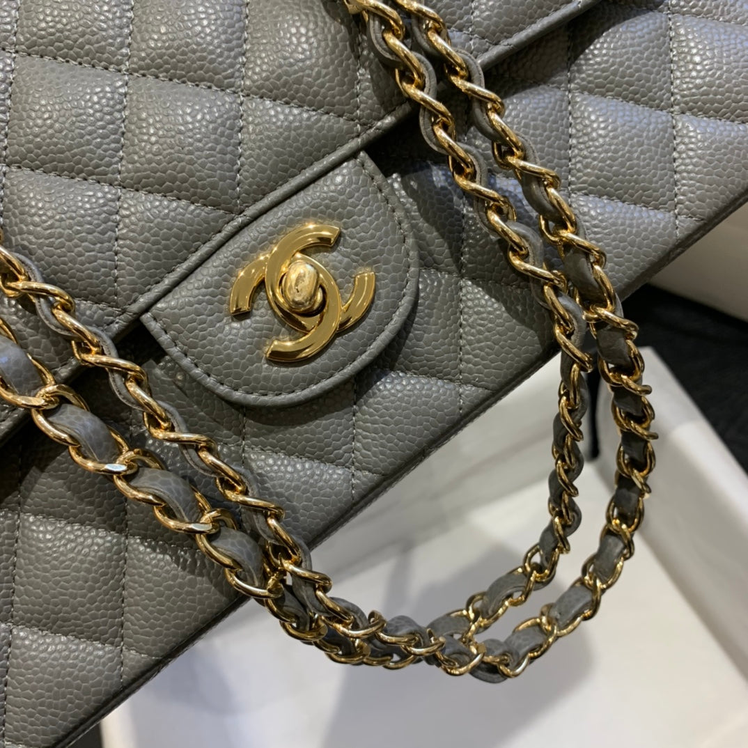 flap bag medium 25 dark grey caviar ghw