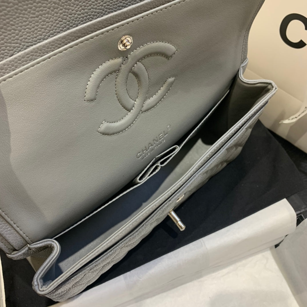 flap bag medium 25 dark grey caviar shw
