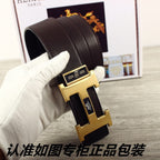 HM Double-sided Belt 38mm Black Cowhide Gold Buckle 620361