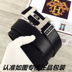 HM Double-sided Belt 38mm Black Cowhide Sliver Buckle 620362