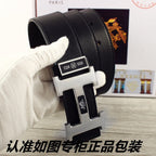 HM Double-sided Belt 38mm Black Cowhide Sliver Buckle 620362