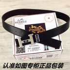 HM Double-sided Belt 38mm Black Cowhide Sliver Buckle 620362