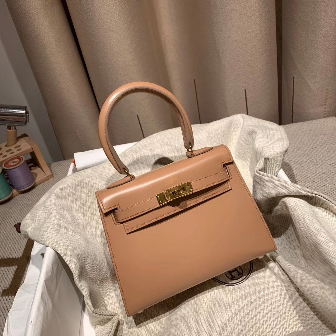 KELLY MINI 20 BAG IN CORAL PINK SMOOTH CALFSKIN WITH GOLD HARDWARE (MADE - TO - ODER)