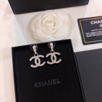 DOUBLE C STUD EARRINGS IN SILVER METAL FULL WHITE CRYSTALS