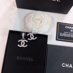 DOUBLE C STUD EARRINGS IN SILVER METAL FULL WHITE CRYSTALS